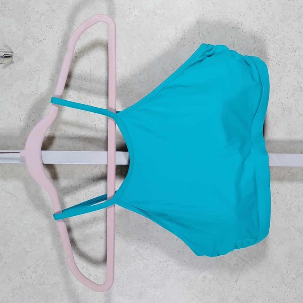 Athleta Teal High-Neck Crop Sports Bra